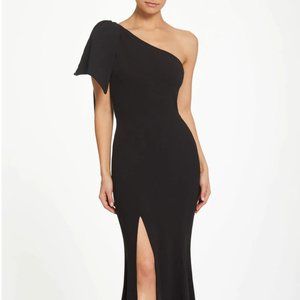 Dress the Population: Georgina One-Shoulder Crepe Gown in Black, Small , NWT